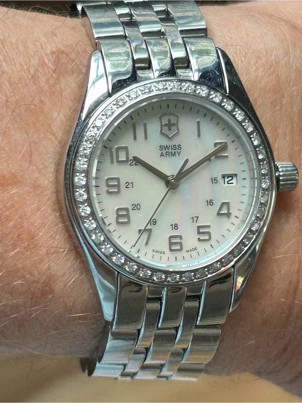 Victorinox Swiss Army Stainless Steel Watch with Diamond Bezel Mother of Pearl